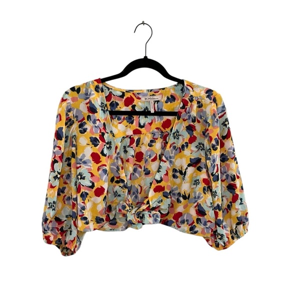 BCBGeneration Multicolor Floral Front Tie Blouse - Picture 1 of 4